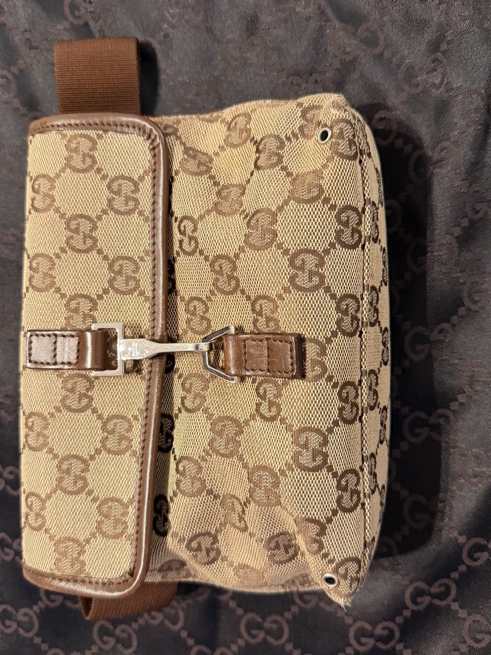 Gucci Brown and Beige GG Canvas Shoulder Bag